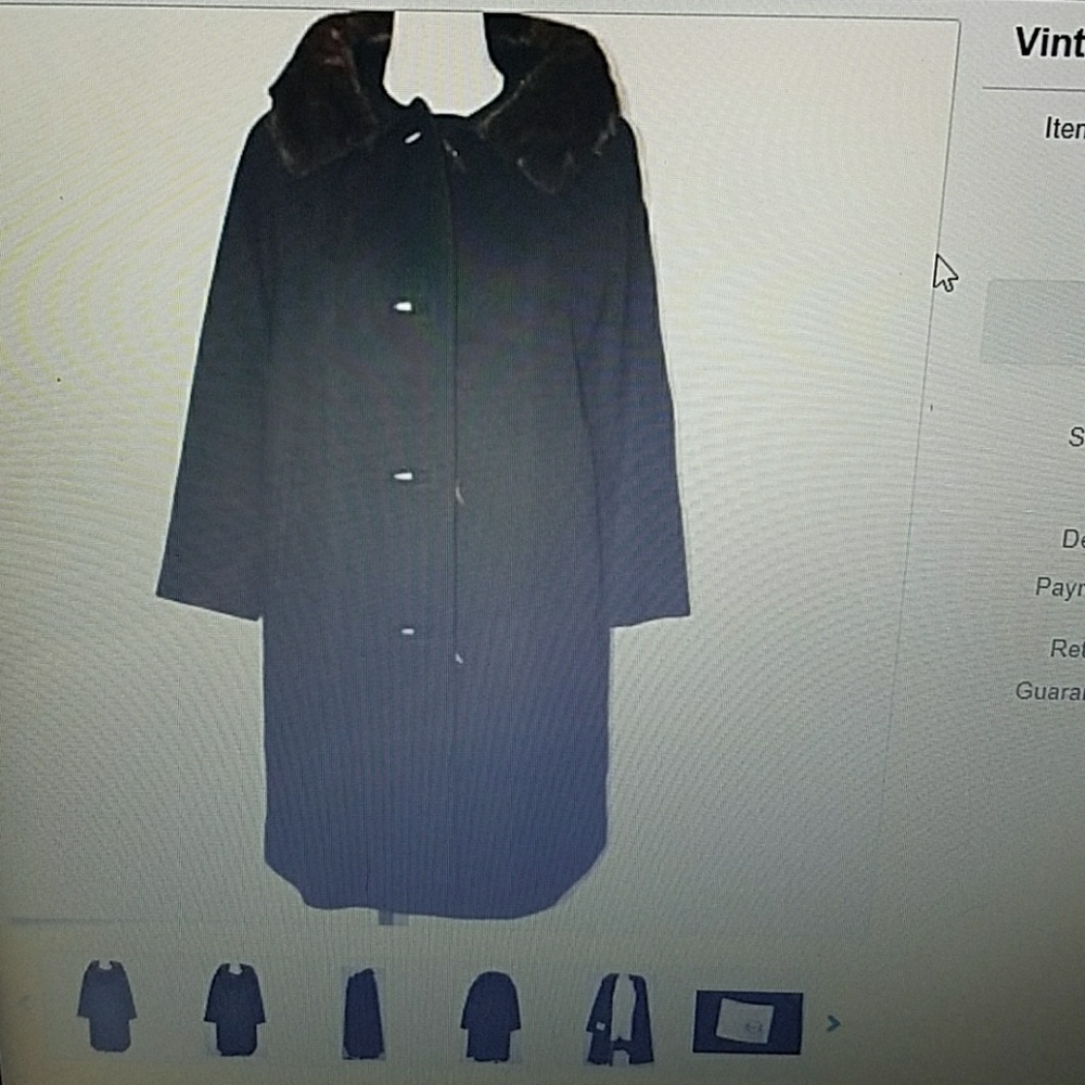 Vintage 60s black wool swing coat mink fur collar